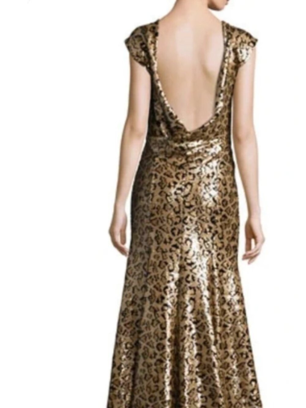 ZAC POSEN GOWN FORMAL EVENING DRESS LEOPARD SEQUIN OPEN BACK SZ 2